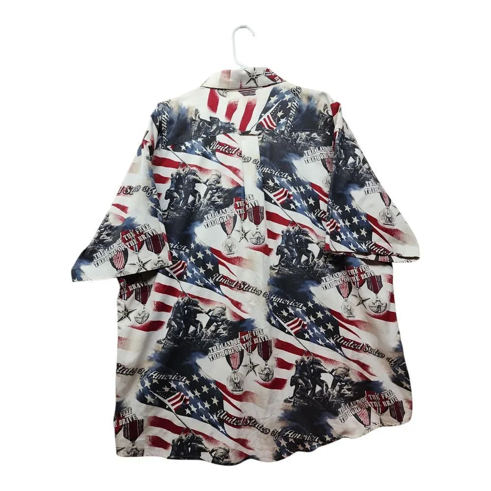 Clear water Button Front Mens XXL Shirt Short‎ Sleeve Patriotic Military Print - Picture 2 of 9